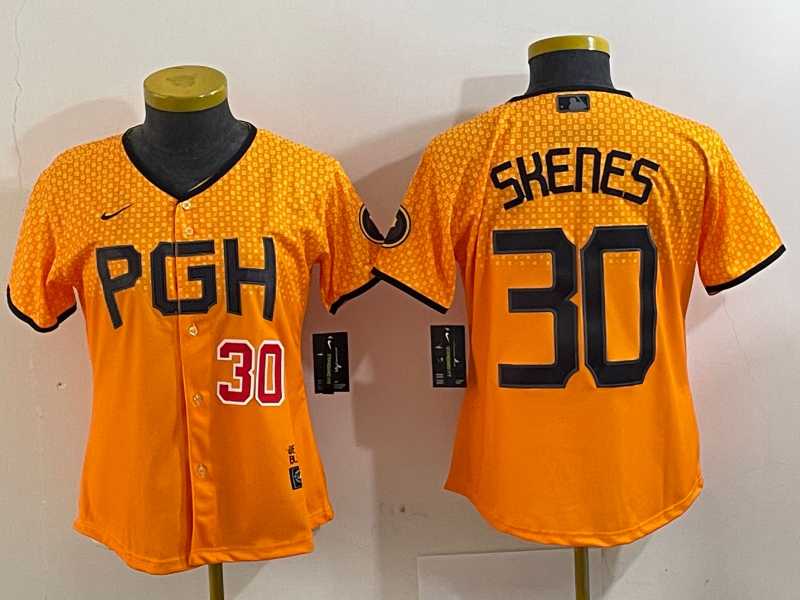 Women%27s Pittsburgh Pirates #30 Paul Skenes Yellow 2023 City Connect Stitched Jerseys